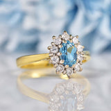 Ellibelle Jewellery Vintage 1987 Swiss Blue Topaz & Diamond Cluster Ring