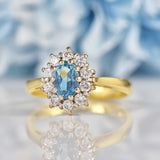 Ellibelle Jewellery Vintage 1987 Swiss Blue Topaz & Diamond Cluster Ring