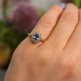 Ellibelle Jewellery Vintage 1987 Swiss Blue Topaz & Diamond Cluster Ring