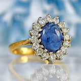 Ellibelle Jewellery Vintage 1988 Cabochon Sapphire & Diamond 18ct Gold Cluster Ring