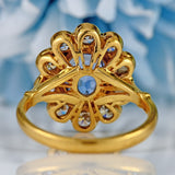 Ellibelle Jewellery Vintage 1988 Ceylon Sapphire & Diamond 18ct Gold Cluster Engagement Ring (1.85cts)