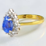 Ellibelle Jewellery Vintage 1988 Ceylon Sapphire & Diamond 18ct Gold Pear-Shaped Cluster Ring