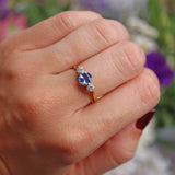Ellibelle Jewellery Vintage 1988 Ceylon Sapphire & Diamond Three-Stone Ring