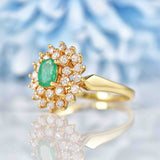 Ellibelle Jewellery Vintage 1988 Emerald & Diamond 18ct Gold Cluster Ring