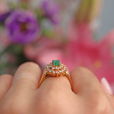 Ellibelle Jewellery Vintage 1988 Emerald & Diamond 18ct Gold Cluster Ring