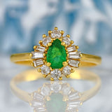 Ellibelle Jewellery Vintage 1988 Emerald & Vari-Cut Diamond 18ct Gold Pear Cluster Ring