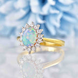 Ellibelle Jewellery Vintage 1988 Opal & Diamond 18ct Gold Cluster Ring