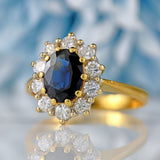Ellibelle Jewellery Vintage 1988 Sapphire & Diamond 18ct Gold Cluster Ring (1.30cts)