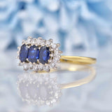 Ellibelle Jewellery Vintage 1988 Sapphire & Diamond Triple Cluster Ring