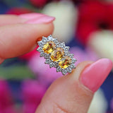 Ellibelle Jewellery Vintage 1988 Yellow Sapphire & Diamond 18ct Gold Triple Cluster Ring