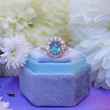 Ellibelle Jewellery Vintage 1989 Aquamarine & Diamond 18ct Gold Cluster Ring