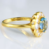 Ellibelle Jewellery Vintage 1989 Aquamarine & Diamond 18ct Gold Cluster Ring