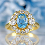Ellibelle Jewellery Vintage 1989 Aquamarine & Diamond 18ct Gold Cluster Ring