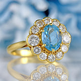 Ellibelle Jewellery Vintage 1989 Aquamarine & Diamond 18ct Gold Cluster Ring