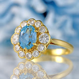 Ellibelle Jewellery Vintage 1989 Aquamarine & Diamond 18ct Gold Cluster Ring
