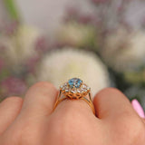 Ellibelle Jewellery Vintage 1989 Aquamarine & Diamond 18ct Gold Cluster Ring