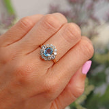 Ellibelle Jewellery Vintage 1989 Aquamarine & Diamond 18ct Gold Cluster Ring