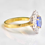 Ellibelle Jewellery Vintage 1989 Ceylon Sapphire & Diamond 18ct Gold Cluster Engagement Ring