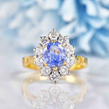 Ellibelle Jewellery Vintage 1989 Ceylon Sapphire & Diamond 18ct Gold Cluster Engagement Ring
