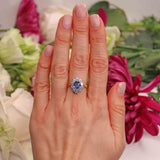 Ellibelle Jewellery Vintage 1989 Ceylon Sapphire & Diamond 18ct Gold Cluster Engagement Ring
