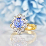 Ellibelle Jewellery Vintage 1989 Ceylon Sapphire & Diamond 18ct Gold Cluster Engagement Ring