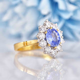 Ellibelle Jewellery Vintage 1989 Ceylon Sapphire & Diamond 18ct Gold Cluster Engagement Ring