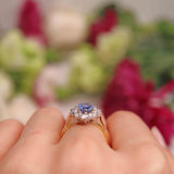 Ellibelle Jewellery Vintage 1989 Ceylon Sapphire & Diamond 18ct Gold Cluster Engagement Ring