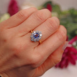 Ellibelle Jewellery Vintage 1989 Ceylon Sapphire & Diamond 18ct Gold Cluster Engagement Ring