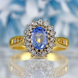 Ellibelle Jewellery Vintage 1989 Ceylon Sapphire & Diamond 18ct Gold Cluster Ring