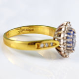 Ellibelle Jewellery Vintage 1989 Ceylon Sapphire & Diamond 18ct Gold Cluster Ring