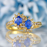 Ellibelle Jewellery Vintage 1989 Ceylon Sapphire & Diamond 18ct Gold Double-Cluster Ring