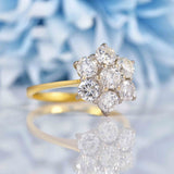 Ellibelle Jewellery Vintage 1989 Diamond 18ct Gold Daisy Cluster Engagement Ring (1.60cts)