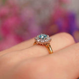Ellibelle Jewellery Vintage 1989 Fancy Coloured Blue Diamond & Diamond 18ct Gold Daisy Cluster Ring