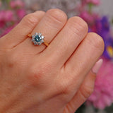 Ellibelle Jewellery Vintage 1989 Fancy Coloured Blue Diamond & Diamond 18ct Gold Daisy Cluster Ring