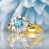 Ellibelle Jewellery Vintage 1989 Fancy Coloured Blue Diamond & Diamond 18ct Gold Daisy Cluster Ring