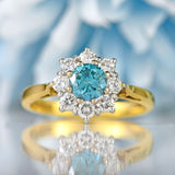 Ellibelle Jewellery Vintage 1989 Fancy Coloured Blue Diamond & Diamond 18ct Gold Daisy Cluster Ring