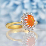 Ellibelle Jewellery Vintage 1989 Fire Opal & Diamond 18ct Gold Cluster Ring