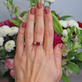 Ellibelle Jewellery Vintage 1989 Natural Ruby & Diamond 18ct Gold Three-Stone Engagement Ring