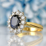 Ellibelle Jewellery Vintage 1989 Sapphire & Diamond 18ct Gold Cluster Engagement Ring
