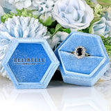 Ellibelle Jewellery Vintage 1989 Sapphire & Diamond 18ct Gold Cluster Engagement Ring