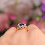 Ellibelle Jewellery Vintage 1989 Sapphire & Diamond 18ct Gold Cluster Engagement Ring