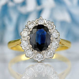 Ellibelle Jewellery Vintage 1989 Sapphire & Diamond 18ct Gold Oval Cluster Engagement Ring