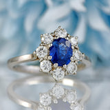 Ellibelle Jewellery Vintage 1989 Sapphire & Diamond 18ct White Gold Cluster Ring (0.93cts)