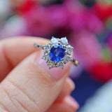 Ellibelle Jewellery Vintage 1989 Sapphire & Diamond 18ct White Gold Cluster Ring (0.93cts)
