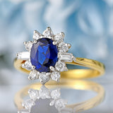 Ellibelle Jewellery Vintage 1989 Sapphire & Vari-Cut Diamond 18ct Gold Cluster Ring