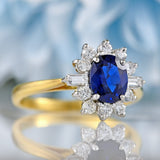 Ellibelle Jewellery Vintage 1989 Sapphire & Vari-Cut Diamond 18ct Gold Cluster Ring