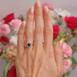 Ellibelle Jewellery Vintage 1989 Sapphire & Vari-Cut Diamond 18ct Gold Cluster Ring