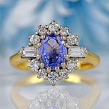 Ellibelle Jewellery Vintage 1990 Ceylon Sapphire & Vari-Diamond 18ct Gold Cluster Ring