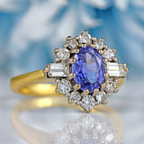 Ellibelle Jewellery Vintage 1990 Ceylon Sapphire & Vari-Diamond 18ct Gold Cluster Ring