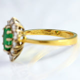 Ellibelle Jewellery Vintage 1990 Emerald & Diamond 18ct Gold Pear Cluster Ring (0.75cts)